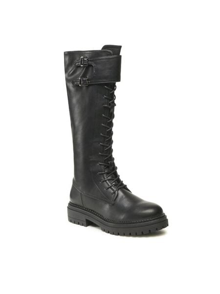 DeeZee Kozaki WS5195-12 Czarny. Czarne kozaki damskie DeeZee, ze skóry, bez obcasa, na płaskiej podeszwie. Za 249.99 zł.