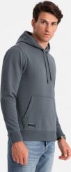 Ombre Bawełniana bluza męska dresowa kangurka z kapturem BASIC grafitowa V11 OM-SSBN-0161 L. Szare bluzy męskie Ombre, l, bez wzorów, z bawełny, z kapturem. Za 169.99 zł.