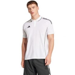 Koszulka męska adidas Tiro 25 Competition Polo. Białe koszulki polo męskie Adidas, m, bez wzorów, bez kołnierzyka, bez ramiączek, do piłki nożnej. Za 129.00 zł.