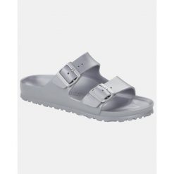 Klapki damskie Birkenstock Arizona Eva. Szare klapki damskie Birkenstock, bez wzorów, z materiału, bez obcasa. Za 344.00 zł.