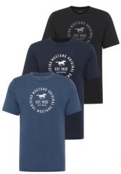 3 Pak Koszulek T-Shirt Mustang Style Alex Niebieski Granatowy Czarny 1017992. Czarne t-shirty męskie Mustang, xxl, bez wzorów, bez kołnierzyka. Za 149.99 zł.
