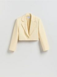 Krótka marynarka - jasnożółty. Żółte żakiety damskie Reserved, l, bez wzorów, z tkaniny. Za 179.99 zł.