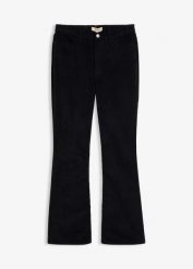 Spodnie sztruksowe z mieszanki bawełny, o kroju bootcut. Czarne spodnie materiałowe damskie bonprix, bez wzorów, z bawełny. Za 149.99 zł.
