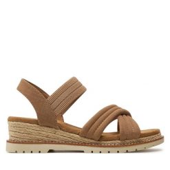 Espadryle Skechers. Brązowe sandały damskie Skechers, bez wzorów, bez obcasa, bez zapięcia. Za 139.99 zł.