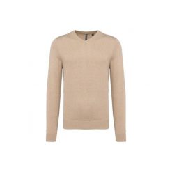 Sweter z dekoltem w kształcie litery V Kariban. Brązowe swetry przez głowę męskie KARIBAN, m, bez wzorów, bez kołnierzyka. Za 201.50 zł.