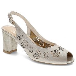 Sandały damskie Exquisite, eleganckie na stabilnym obcasie, złote, 1050. Żółte sandały damskie EXQUISITE, bez wzorów, bez obcasa, na obcasie, bez zapięcia. Za 189.00 zł.