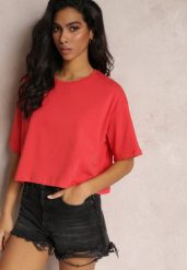 Czerwony Krótki T-shirt Oversize z Krótkim Rękawem Tiloyea. Czerwone bluzki damskie Renee, xl, bez wzorów, bez kołnierzyka, bez ramiączek. Za 24.99 zł.