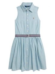 Polo Ralph Lauren Sukienka koszulowa 313934151001 Błękitny Regular Fit. Niebieskie sukienki dla dziewczynek Polo Ralph Lauren, bez wzorów, z bawełny, bez ramiączek. Za 599.99 zł.