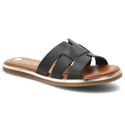 Klapki damskie Armodo, cholewka ze skóry naturalnej szerokie paski o wyciętej konstrukcji wsuwany fason, czarne, 2466. Czarne klapki damskie Armodo, bez wzorów, z materiału, eleganckie. Za 239.00 zł.