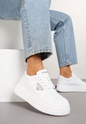 Białe Sneakersy Vices na Platformie z Perforacją i Geometryczną Aplikacją Vilvesia. Białe obuwie sportowe damskie Renee, z aplikacjami, z jeansu. Za 99.99 zł.
