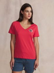 T-shirt damski TBS Namia. Czerwone t-shirty damskie TBS, xs, bez wzorów, z bawełny, eleganckie, bez kołnierzyka. Za 144.00 zł.