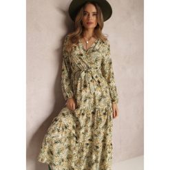 Zielona Sukienka Kopertowa Maxi Fisa. Zielone sukienki damskie Renee, l, z aplikacjami, z tkaniny, boho, bez kołnierzyka, bez ramiączek, maxi, kopertowe. Za 109.99 zł.