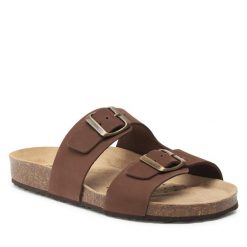 Klapki Geox. Brązowe klapki damskie Geox, bez wzorów, bez obcasa. Za 259.99 zł.