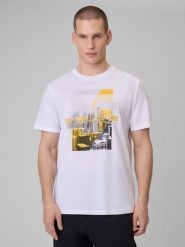 4F T-shirt regular z nadrukiem męski - biały XL. Białe t-shirty męskie 4f, m, bez wzorów, z dzianiny, klasyczne, bez kołnierzyka. Za 69.99 zł.