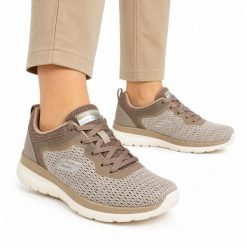 Buty damskie sportowe Skechers BOUNTIFUL QUICK PATH. Brązowe obuwie sportowe damskie Skechers, bez wzorów, z materiału, na fitness i siłownię. Za 209.00 zł.