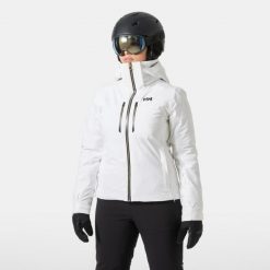 Damska kurtka narciarska Helly Hansen Alphelia Lifaloft. Białe kurtki snowboardowe damskie Helly Hansen, l, bez wzorów, z elastanu, bez kaptura, narciarskie, primaloft. Za 2,027.50 zł.
