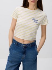 T-shirt w paski - wielobarwny. T-shirty damskie Reserved, l, bez wzorów, z bawełny, bez kołnierzyka. W wyprzedaży za 25.99 zł.