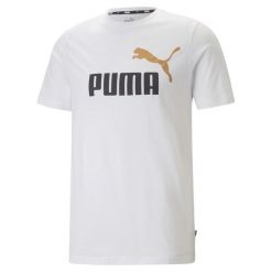 Koszulka fitness męska Puma ESS+ 2 Col Logo Tee. Białe koszulki sportowe męskie Puma, m, bez wzorów, bez kołnierzyka, bez ramiączek, na fitness i siłownię. W wyprzedaży za 98.75 zł.