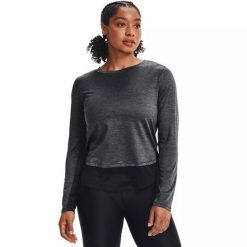 Koszulka damska Under Armour Tech Vent LS. Szare koszulki sportowe damskie Under Armour, bez wzorów, sportowe, bez kołnierzyka. Za 69.99 zł.