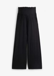 Spodnie ciążowe culotte z wiskozy, o kroju loose fit. Czarne spodnie materiałowe damskie bonprix, bez wzorów, z dżerseju. Za 84.99 zł.