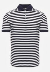 Granatowa Bawełniana Koszulka Polo w Paski w Stylu Casual Elunilla. Niebieskie koszulki polo męskie Born2be, l, bez wzorów, z bawełny, casualowe, bez ramiączek. Za 79.99 zł.