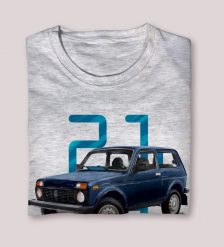 Łada Niva — koszulka (Kolor koszulki: jasnoszary melanż; Rozmiar: 3XL (męska); Rodzaj nadruku: Łada Niva). Szare szorty męskie nikiniki, m, bez wzorów, z bawełny, klasyczne. Za 89.00 zł.