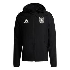 Wiatrówka Germany Tiro Travel Full Zip. Czarne kurtki męskie Adidas, bez wzorów, sportowe, bez kaptura. Za 399.00 zł.