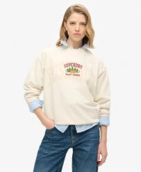 Superdry Damska bluza Travel Souvenir Loose Crew z bawełny. Białe bluzy damskie Superdry., bez wzorów, z bawełny, bez kaptura. Za 301.15 zł.