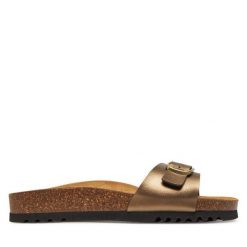 Klapki Scholl. Brązowe klapki damskie Scholl, bez wzorów, bez obcasa. Za 189.99 zł.