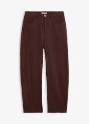 Spodnie barrel z diagonalu, z mieszanki bawełny. Czarne spodnie materiałowe damskie bonprix, bez wzorów, z bawełny. Za 149.99 zł.