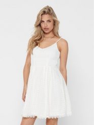 ONLY Sukienka codzienna 15204799 Biały Regular Fit. Białe sukienki damskie Only, na co dzień, bez wzorów, z bawełny, bez kołnierzyka, bez ramiączek, proste. Za 119.99 zł.