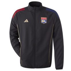 Kurtka dresowa Prematch OL 2025/26. Czarne kurtki męskie Adidas, bez wzorów, z dresówki, sportowe, bez kaptura. W wyprzedaży za 285.00 zł.