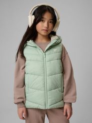 4F Bezrękawnik z wypełnieniem syntetycznym dziewczęcy - miętowy 140 (9-10 lat). Niebieskie kurtki i płaszcze dla dziewczynek 4f, bez wzorów, z materiału, bez kaptura. Za 139.99 zł.