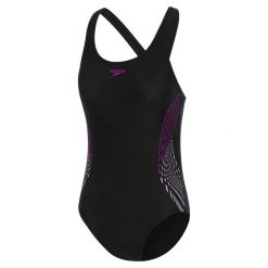Dziecięcy 1-częściowy kostium kąpielowy Speedo Eco Placem Muscleb. Czarne stroje kąpielowe dla dziewczynek Speedo, bez wzorów, z tkaniny. Za 62.99 zł.