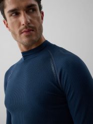 4F Longsleeve do biegania ze strukturalnej dzianiny męski - denim L/XL. Niebieskie koszulki sportowe męskie 4f, l, bez wzorów, z denimu, bez kołnierzyka. Za 149.99 zł.