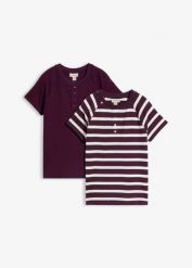 Koszulka raglanowa z czystej bawełny (2 szt.). Fioletowe t-shirty damskie bonprix, bez wzorów, z bawełny, bez kołnierzyka. Za 79.98 zł.