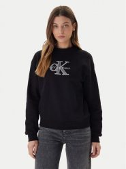 Calvin Klein Jeans Bluza Foil Monologo LV047E825G Czarny Regular Fit. Czarne bluzy damskie Calvin Klein Jeans, l, bez wzorów, z bawełny, bez kaptura. Za 409.99 zł.