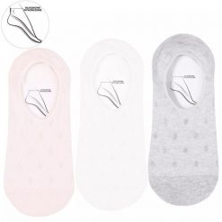 Baleriny damskie Moraj, bawełniane niskie we wzorki z silikonowym wykończeniem, różowe-białe-szare, CDB250-208 (3 pary). Szare baleriny damskie Moraj, bez wzorów, z bawełny, klasyczne, bez obcasa. Za 29.99 zł.