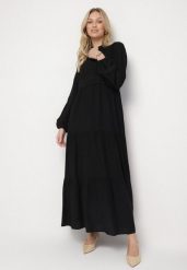 Czarna Wiskozowa Sukienka Boho o Rozkloszowanym Kroju z Gumką i Koronką Gonillea. Czarne sukienki damskie Born2be, na co dzień, na lato, l, z aplikacjami, z koronki, boho, bez kołnierzyka, bez ramiączek, maxi, rozkloszowane. Za 139.99 zł.