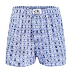 Bokserki Luźne, Majtki z Rozporkiem na Guziki, Męskie - Pako Jeans - Niebieskie, Wzór. Niebieskie bokserki męskie Pako Jeans, l, bez wzorów, z bawełny. Za 33.00 zł.