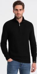 Ombre Dzianinowy sweter męski z rozpinaną stójką - czarny V3 OM-SWZS-0105 S. Czarne swetry przez głowę męskie Ombre, m, bez wzorów, z dzianiny, bez kołnierzyka. Za 169.99 zł.