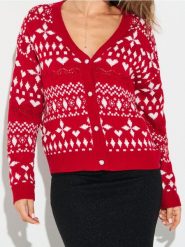 Sweter w motywie zimowym - wielobarwny. Swetry damskie Sinsay, l, bez wzorów, bez kołnierzyka, bez ramiączek, bez kaptura. Za 69.99 zł.