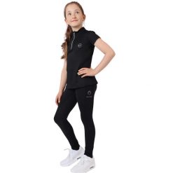 Dziewczęca jeździecka koszulka polo Montar Everly. Czarne t-shirty i topy dla dziewczynek MONTAR, bez wzorów, z materiału, bez ramiączek. Za 178.50 zł.