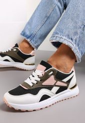 Czarno-Białe Sznurowane Sneakersy na Płaskiej Podeszwie Salisa. Czarne obuwie sportowe damskie Renee, bez wzorów, z jeansu. Za 69.99 zł.