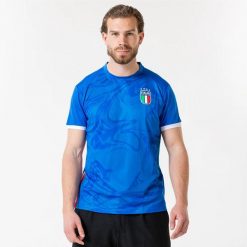 Koszulka piłkarska męska Włochy. Niebieskie koszulki sportowe męskie FIGC, m, bez wzorów, z dresówki, bez kołnierzyka, bez ramiączek, na fitness i siłownię. Za 164.99 zł.