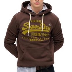 Bluza z kapturem Superdry Vintage Logo Ton sur Ton. Brązowe bluzy męskie Superdry., l, bez wzorów, z bawełny, z kapturem. Za 377.70 zł.