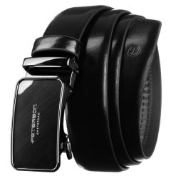 Elegancki pasek męski ze skóry naturalnej w czarnym kolorze z automatyczną, srebrną klamrą - Peterson. Czarne paski damskie Peterson, bez wzorów, ze skóry, eleganckie. Za 129.00 zł.