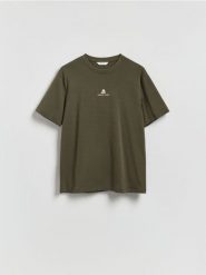 T-shirt comfort z nadrukiem - zielony. Zielone t-shirty męskie Reserved, l, bez wzorów, z bawełny, bez kołnierzyka. Za 79.99 zł.