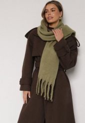 Ciemnobeżowy Szalik z Ozdobnymi Frędzlami Esariana. Brązowe szaliki i chusty damskie Born2be, bez wzorów, klasyczne. Za 49.99 zł.