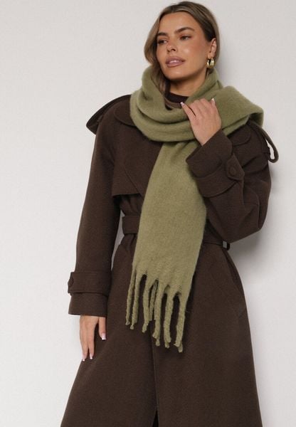 Ciemnobeżowy Szalik z Ozdobnymi Frędzlami Esariana. Brązowe szaliki i chusty damskie Born2be, bez wzorów, klasyczne. Za 49.99 zł.